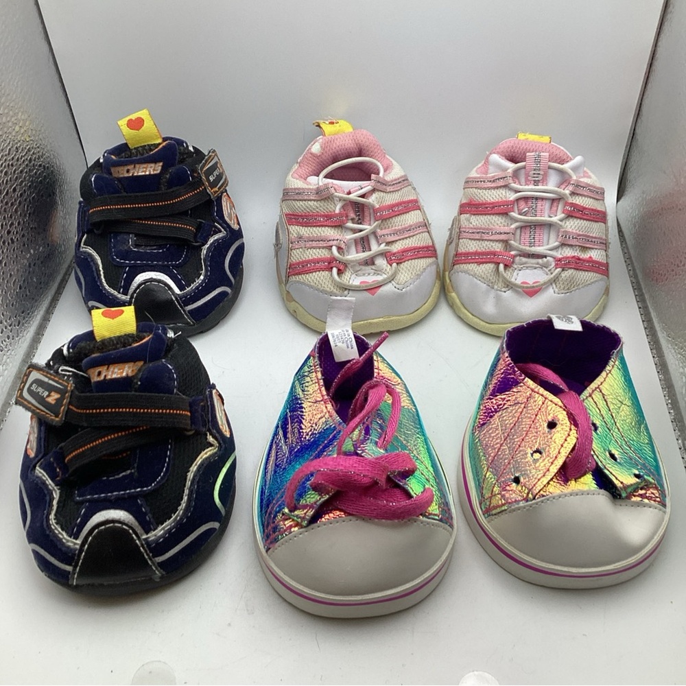 Build-A-Bear Shoe Lot - Skechers Runner (pink) ,  (blue/black) And Rainbow Shoe
